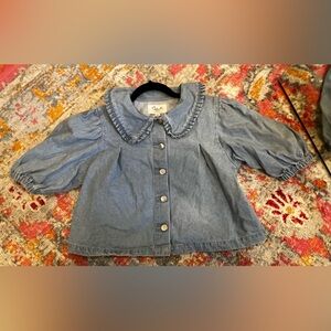 Structured denim crop top with ruffle details